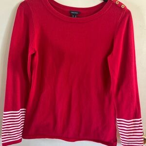 Nautica Red Crew Neck Sweater with Striped Cuffs